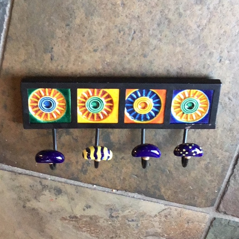 Wall Board with Four (4) Hooks Colorful Tiles - Picture 2 of 4